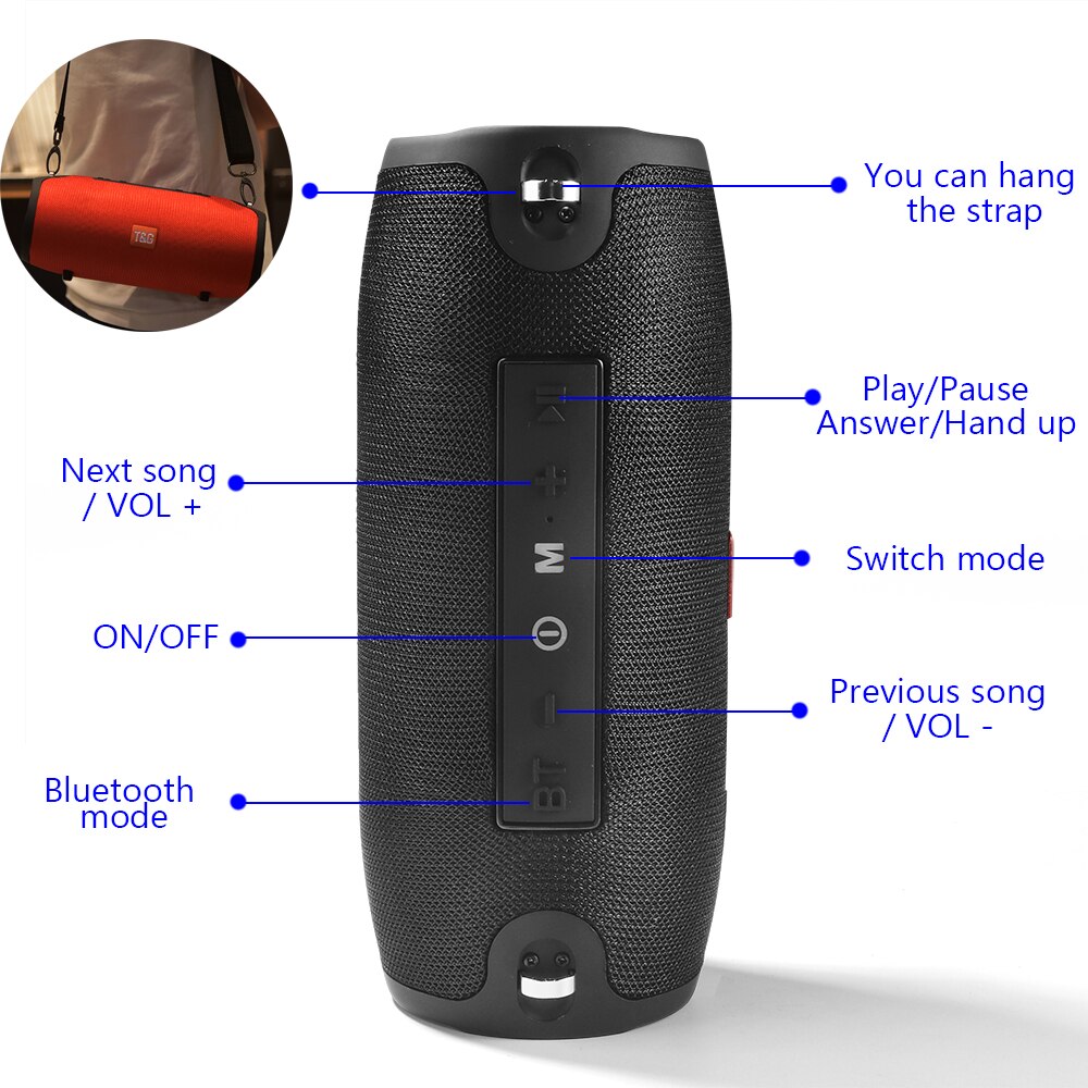 Waterproof Portable Bluetooth Speaker With Strap